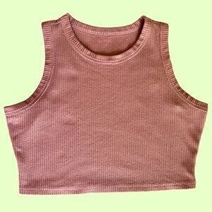 Pink Waffle Knit Basic Cropped Tank